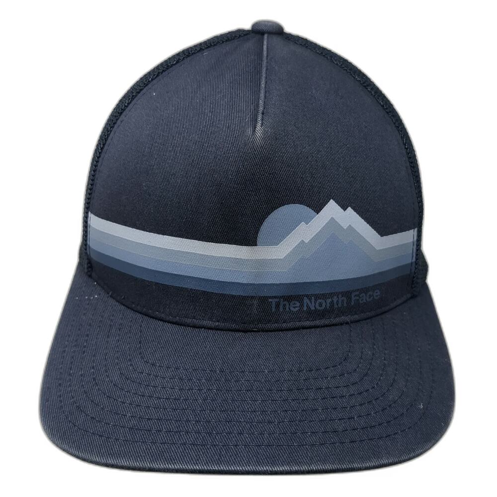 The North Face Trucker Hat Blue One Size Mountain Graphic Mesh Snapback Flexfit